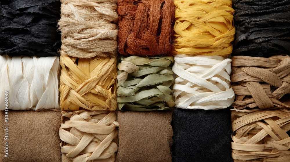 Leinwandbilder close-up view features a mosaic of recycled fabric patches in various earthy tones, emphasizing sust