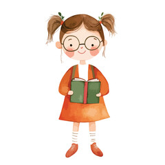 watercolor illustration of girl teacher clipart isolated