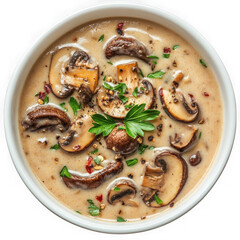 creamy mushroom soup in clean setting  