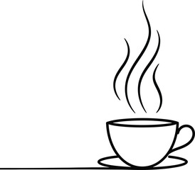 Illustration of Minimalist vector design of a coffee cup with steam, by a world-class graphic designer. no text, minimalist, abstract, clean white background