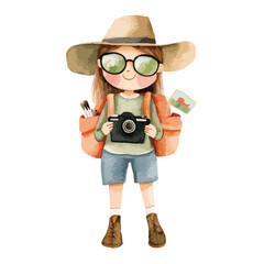 watercolor illustration of girl Tour Guide clipart