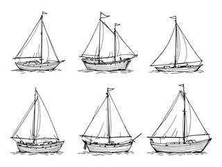 Wood boat vector line art designs
