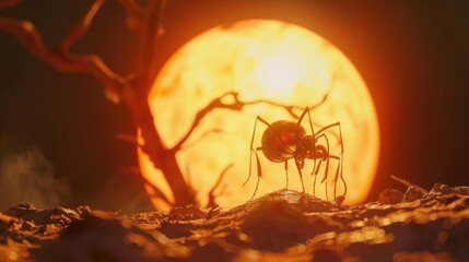 Ant on a fiery moonlit plain
