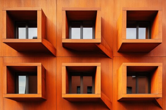 Geometric facade with recessed windows