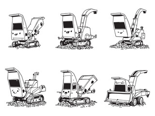 Wood chipper line art vector set