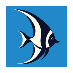 Vector illustration of a moorish idol fish in a blue square artistic composition