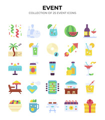Collection of 25 Event Icons. Vibrant Summer Party and Celebration Design Elements