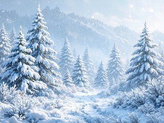 Fototapeta premium Winter snow scene, white forest serene.