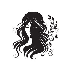 vector silhouette of a beautiful woman like an angel, simple black and white that can be edited