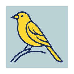 Vibrant illustration of a yellow canary bird perched on a branch with minimalist design