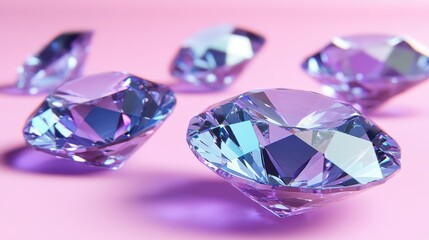 Fototapeta premium Radiant, purple-toned diamonds, hovering