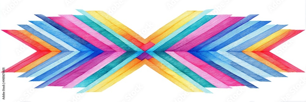 Poster rainbow chevron abstract art - vibrant watercolor painting of intersecting rainbow chevrons, creatin