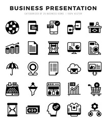 Business Presentation Icon Pack 25 Vector Symbols for Web Design.