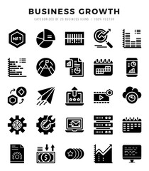 Business Growth Glyph icons collection. Glyph icons pack. Vector illustration
