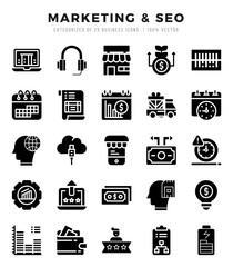 Marketing & SEO web icons in Glyph style.