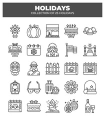 Holidays. Collection of 25 Unique Holiday Icons