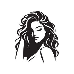 vector silhouette of a beautiful woman like an angel, simple black and white that can be edited