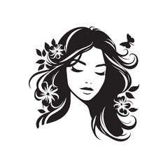 vector silhouette of a beautiful woman like an angel, simple black and white that can be edited