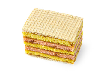 Waffle puff pastry on a white background. One sweet cake close-up.
