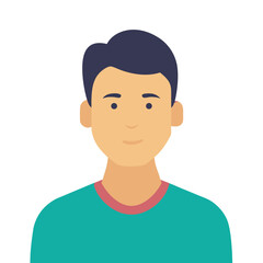 Cartoon vector of a young man with bright hair thinking about a problem, his face showing a thoughtful expression