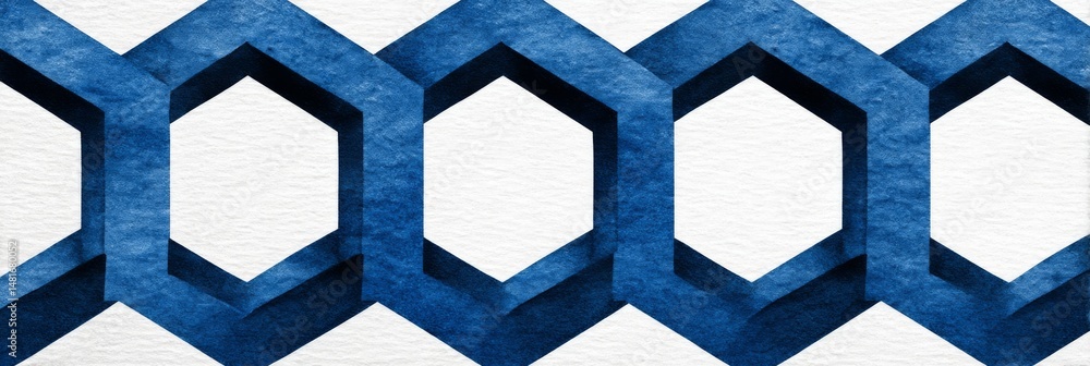 Poster watercolor geometric hexagon pattern - abstract background featuring interconnected blue hexagons, s