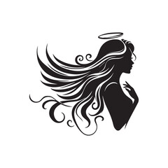 vector silhouette of a beautiful woman like an angel, simple black and white that can be edited
