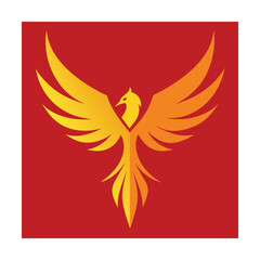 Vibrant illustration of a phoenix spreading wings with gradient yellow and orange colors