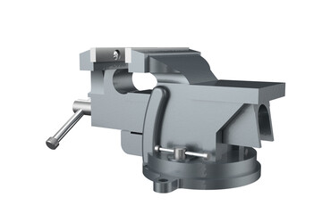 Naklejka premium Heavy duty grey metal workshop vice tool for securely gripping and holding workpieces. Isolated industrial equipment element on a PNG Transparent HD Background for various design projects.