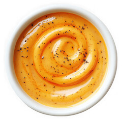 creamy orange sauce swirl in white plate  