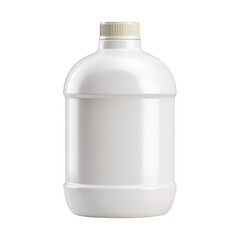 A plain white plastic bottle with a ribbed cap is displayed on a clean white background perfect for showcasing labels or product information in a sleek design.