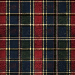 Classic tartan fabric with red, green, and navy blue patterns