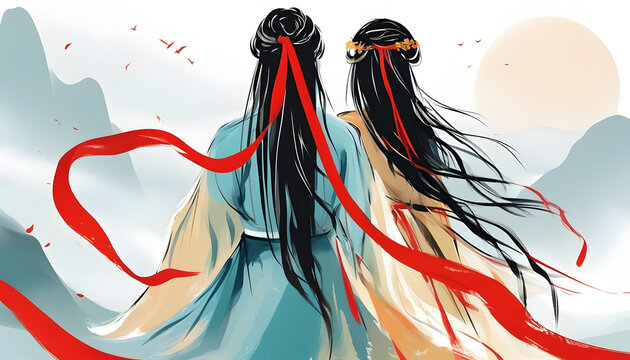 Two Women in Traditional Chinese Clothing