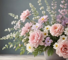 Obraz premium Spring-inspired floral arrangement with pastel-colored blooms, flower arrangements, blooming flowers, floral designs