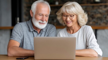 Senior Couple Using Laptop Computer Together at Home