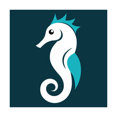 Obraz premium Vector illustration of a simple and elegant white and teal seahorse on dark blue background