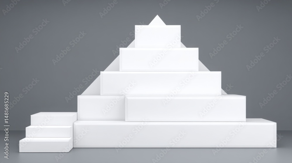 Poster striking white pyramid object symbolizing balance and structure in a contemporary artistic interpret