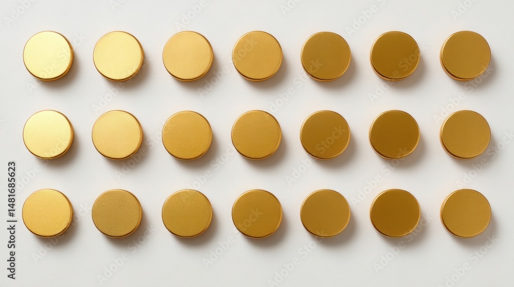 Poster wall of several golden elements in fibonacci-patterned asset grid icon concept for harmonic portfoli