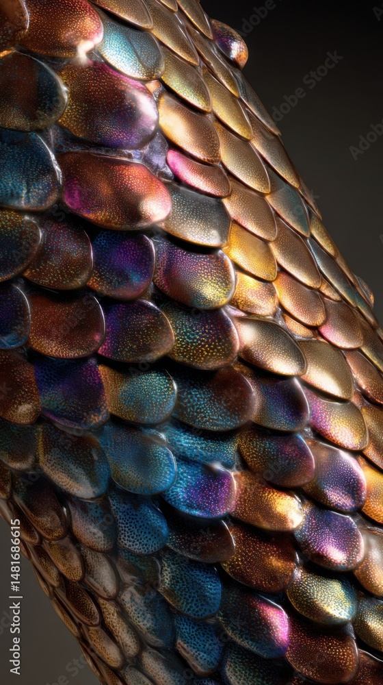 Poster vibrant close-up of iridescent scales showcasing intricate texture and color variation in reflective