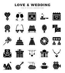 set of glyph love & wedding icons. glyph art icon. vector illustration