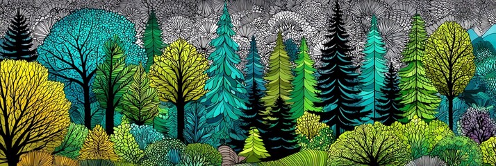 Dense forest poster with up to five trees, showcasing calm nature, lush greenery, and peaceful woodland atmosphere perfect for eco and outdoor lovers