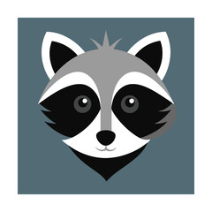 Adorable cartoon raccoon face isolated on a teal blue background with white border design