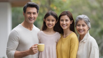 Obraz premium Multi-generational Family Smiling Together Outdoor Portrait