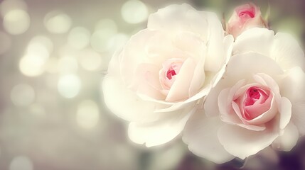 Fototapeta premium Soft White Roses with Pink Centers
