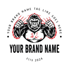 Hand drawn gorilla logo illustration in vintage style