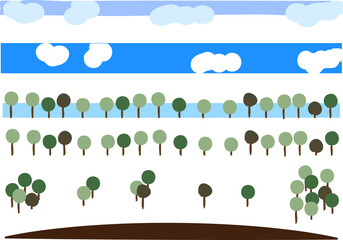 木と雲の素材セット