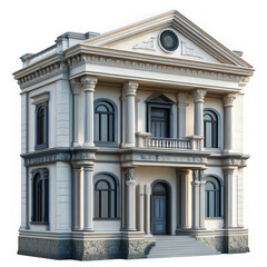 Classic building facade architecture on transparent background