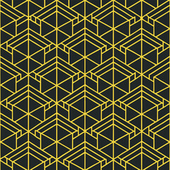 Abstract simple geometric vector seamless pattern with gold line texture