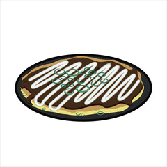 Okonomiyaki Japanese Cuisine Colored Flat Illustration