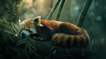 Red Panda Napping in Bamboo Forest (1)