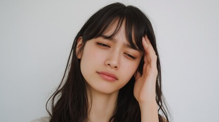頭痛で頭を抱える女性